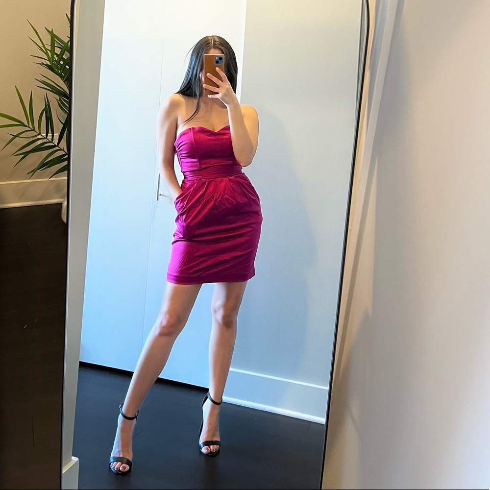 H&M Satin Fuchsia Strap Midi Dress With Pockets and Detachable Straps